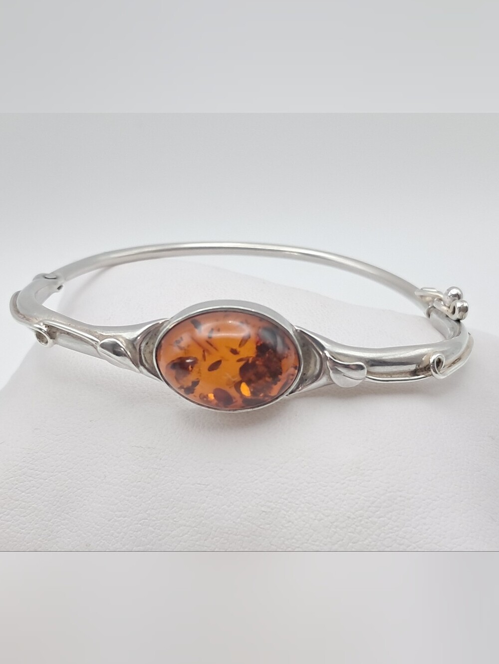 Sterling Silver Baltic Amber Bangle Bracelet Genuine Warm Yellow Honey Jewelry
